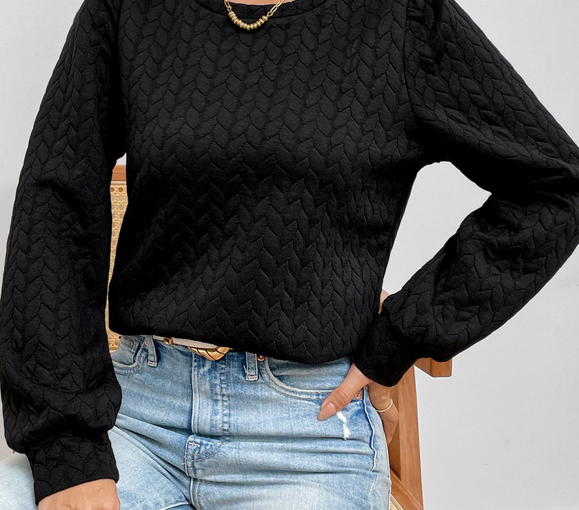 Texture Round Neck Long Sleeve Sweatshirt
