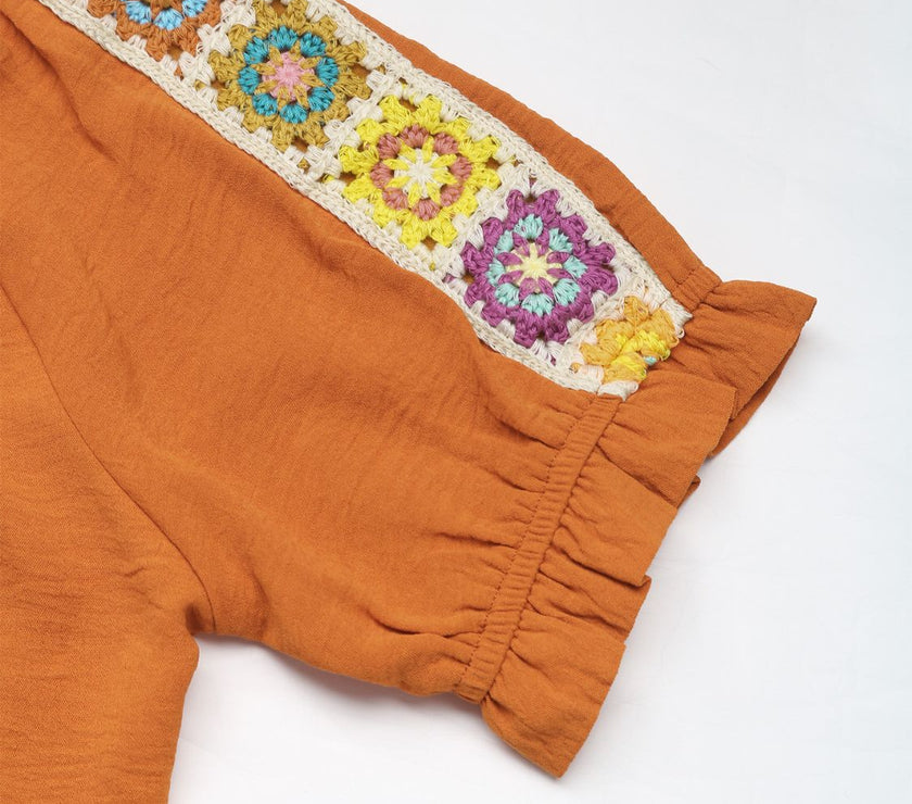 Perfee Tied Crochet Detail Short Sleeve Blouse