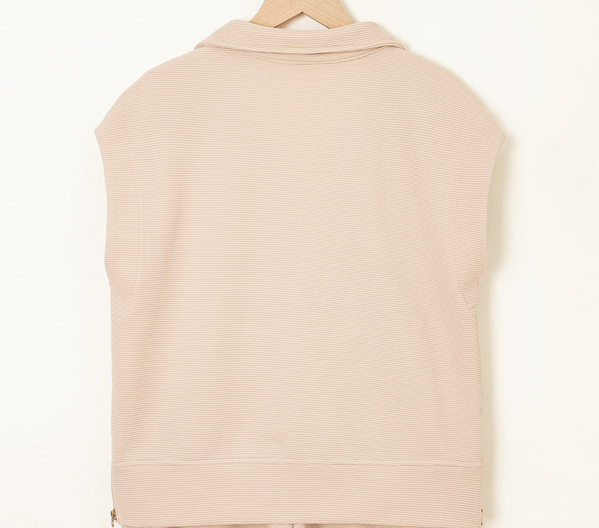 Parchment Textured Half Zip Kangaroo Pocket Top Drawstring Shorts Set