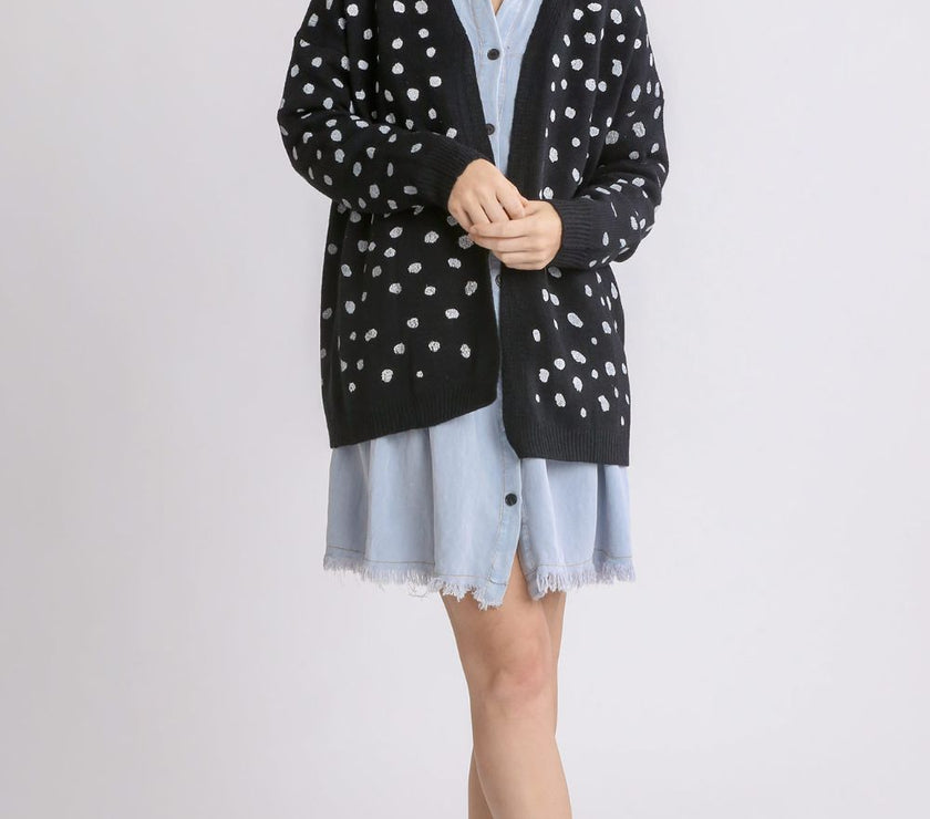 Umgee Polka Dot Open Front Drop Shoulder Cardigan