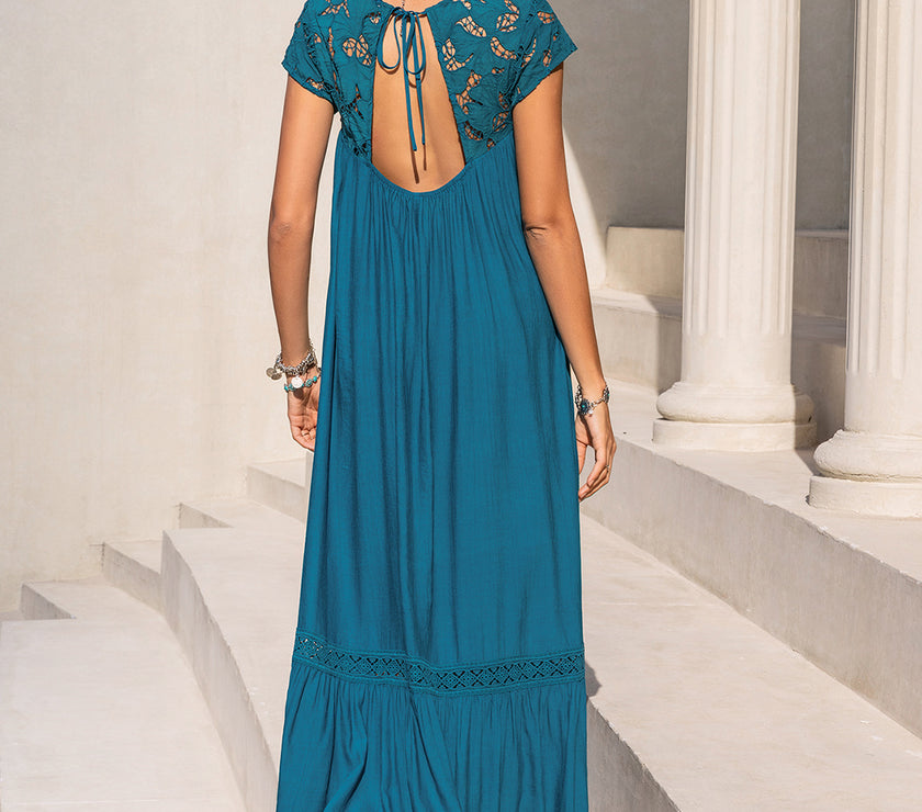 Round Neck Short Sleeve Maxi Dress