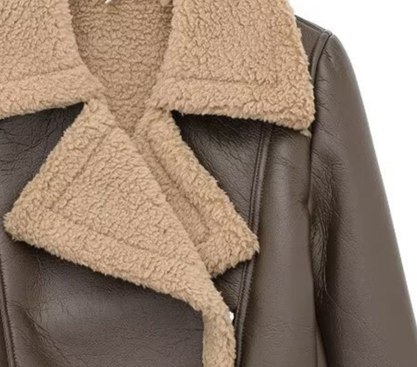 Collared Neck Long Sleeve Plush Cropped Jacket