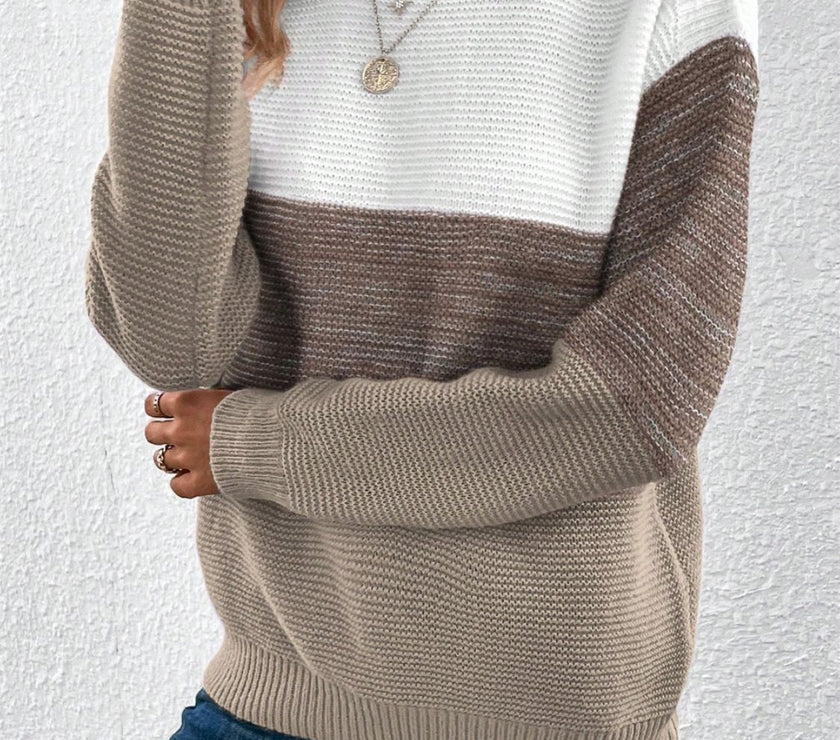 Color Block Drop Shoulder Long Sleeve Sweater