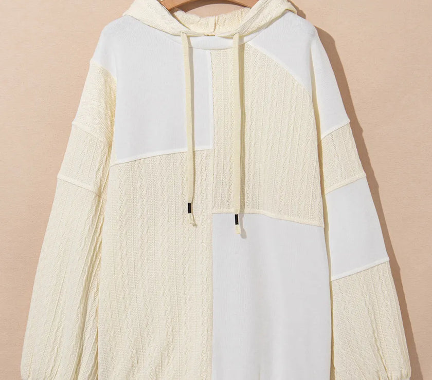 Plus Size Drawstring Color Block Long Sleeve Hoodie