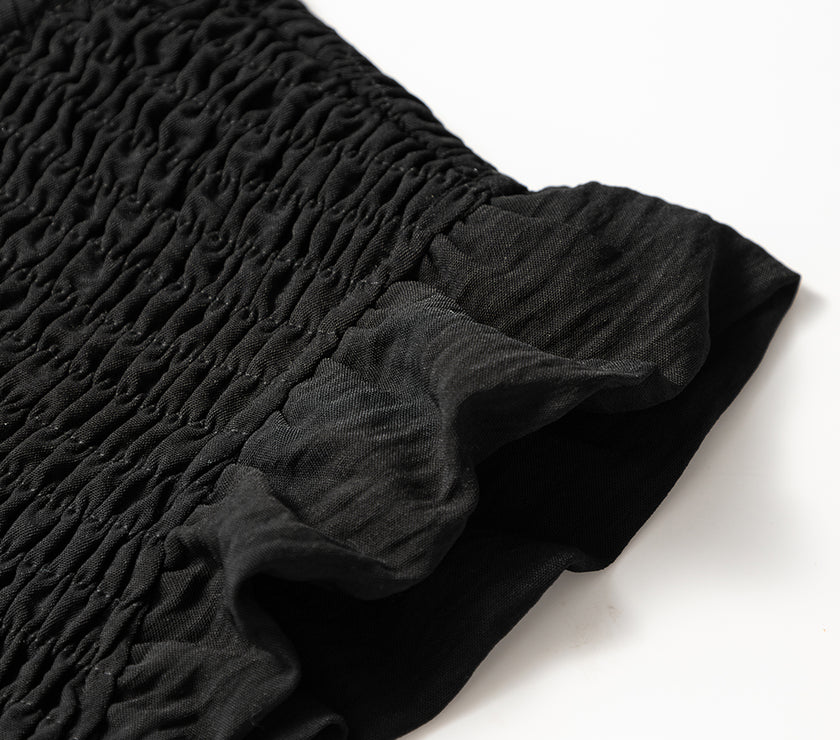 Black Ruffle Short Sleeve Shirred Peplum Top