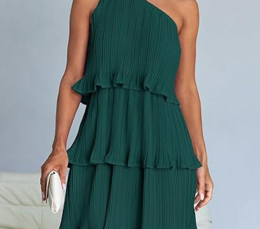 Layered Single Shoulder Mini Dress