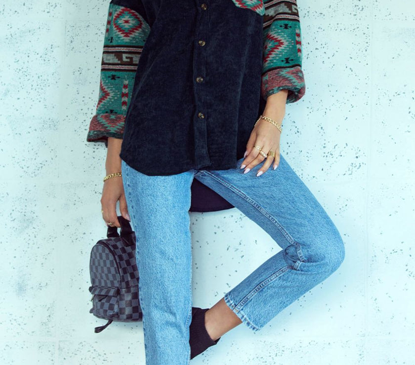 Pocketed Geometric Collared Neck Shacket