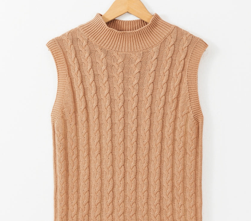 Cable-Knit Mock Neck Sweater Vest