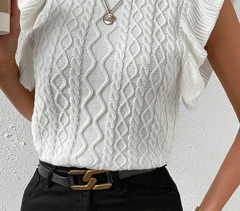 Cable-Knit Turtleneck Cap Sleeve Sweater