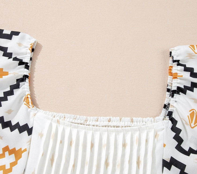 Geometric Square Neck Half Sleeve Mini Dress