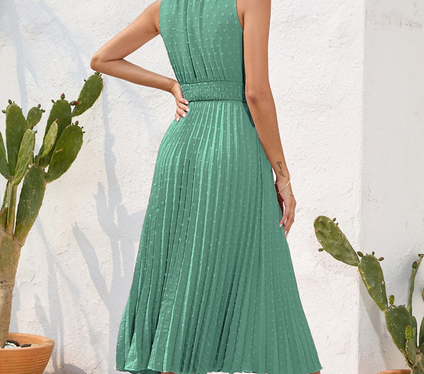 Swiss Dot Tie Neck Sleeveless Dress