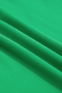 Bright Green Ribbed Pearl Beaded Puff Sleeve Top