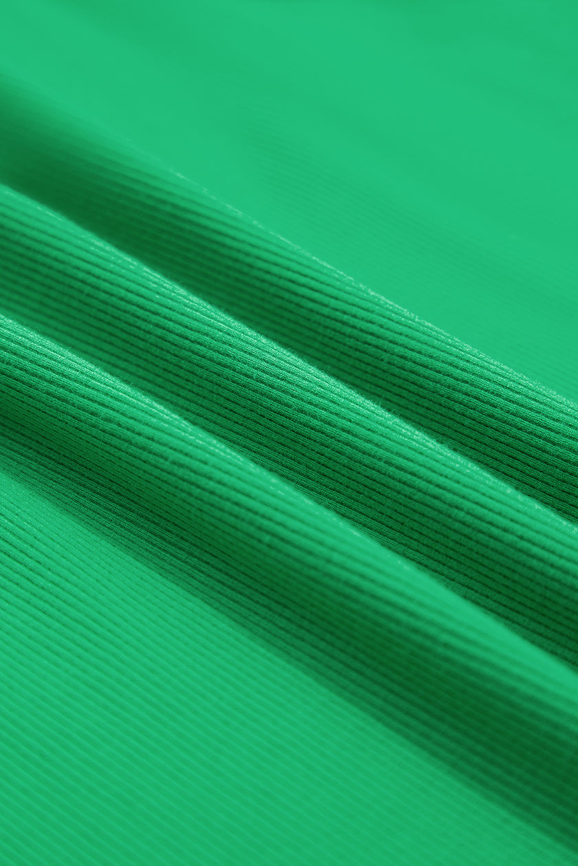 Bright Green Ribbed Pearl Beaded Puff Sleeve Top