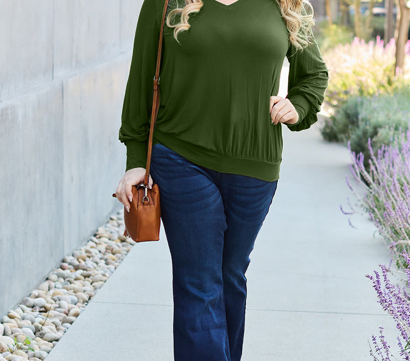 Basic Bae Full Size V-Neck Lantern Sleeve Top