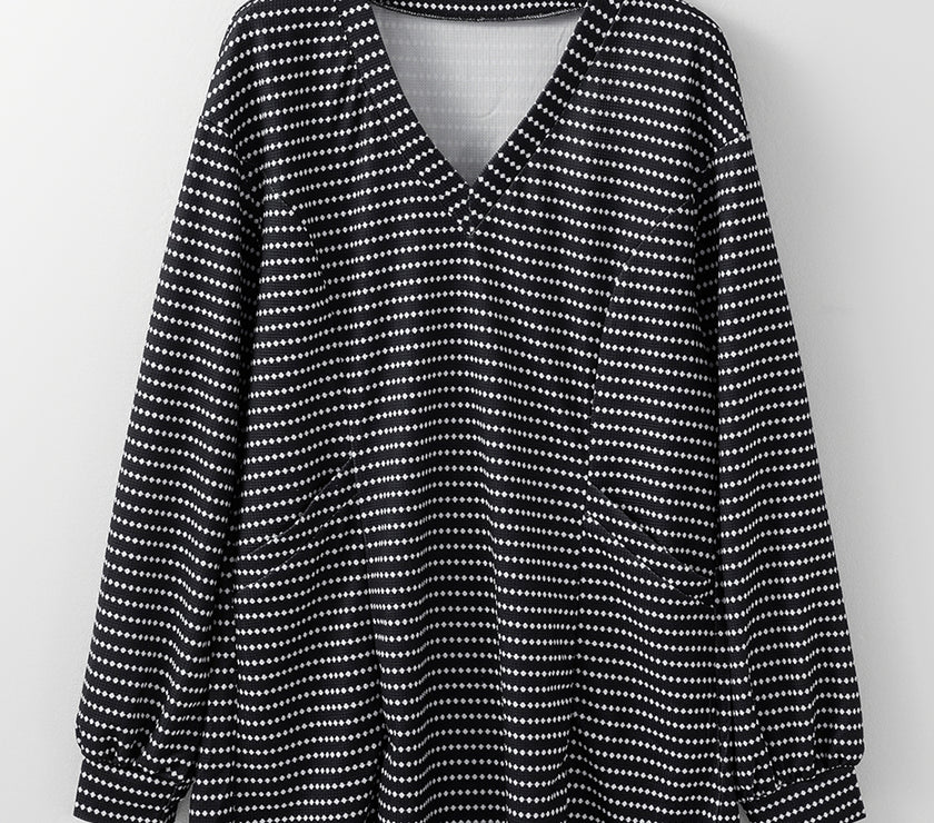 Striped V-Neck Long Sleeve Mini Dress