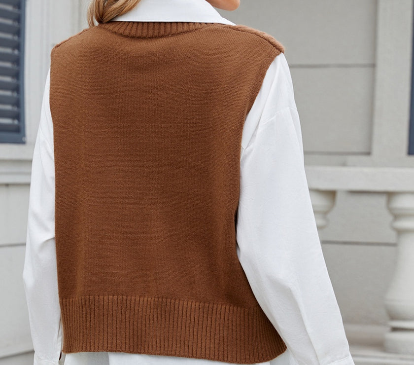 Cable-Knit V-Neck Sweater Vest
