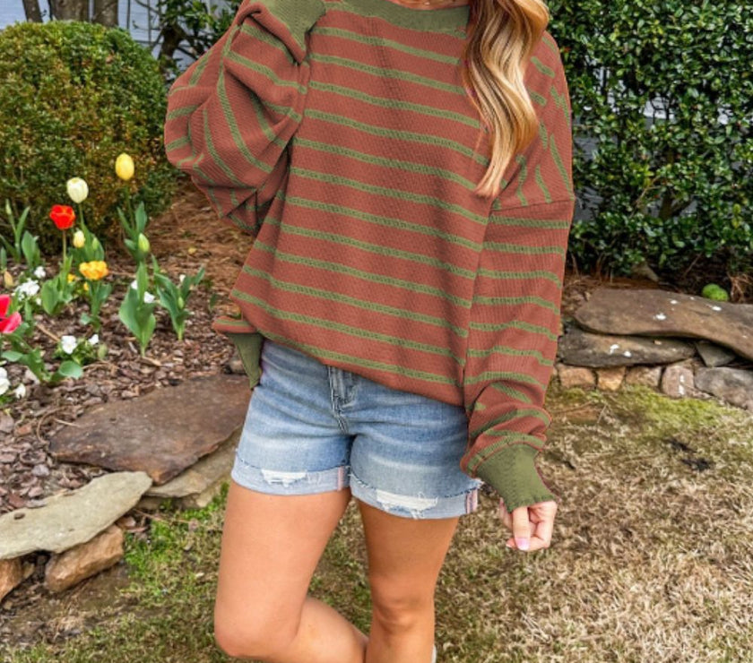 Striped Round Neck Long Sleeve Sweater