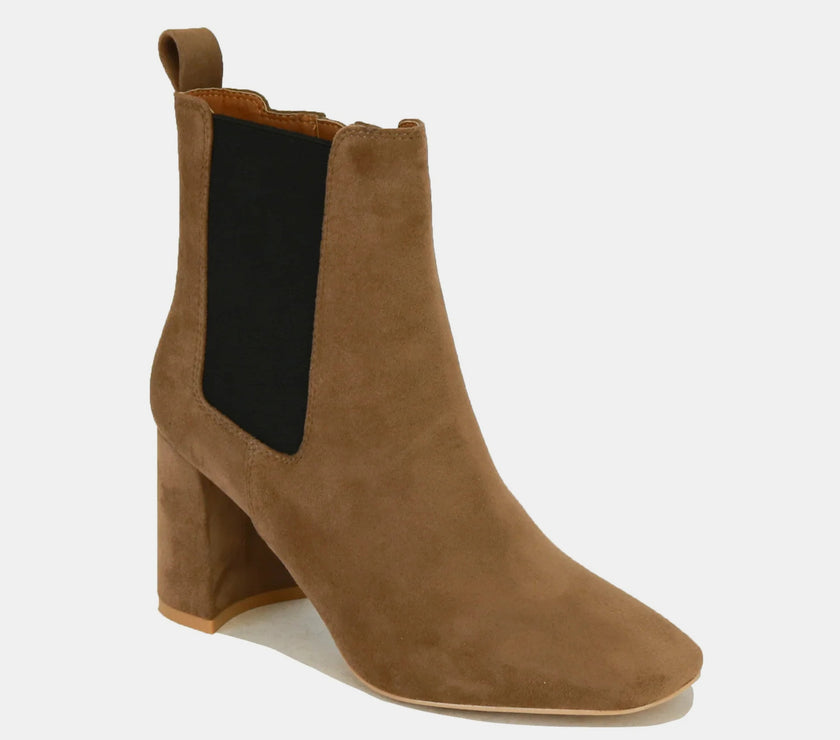 Beast Fashion Faux Suede Block Heel Chelsea Boots with Elastic Side Panel