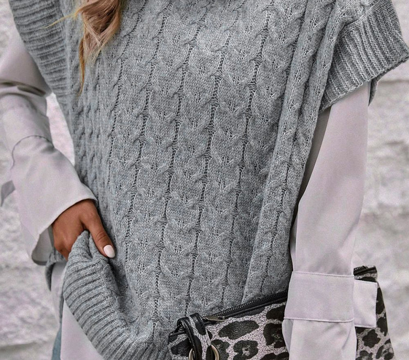 Cable Knit Turtleneck Short Sleeve Sweater