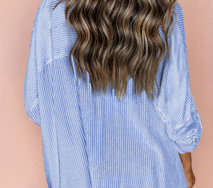 Striped Collared Neck Long Sleeve Shirt