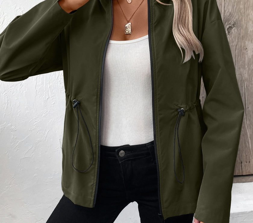 Ivy Lane Drawstring Zip Up Hooded Jacket