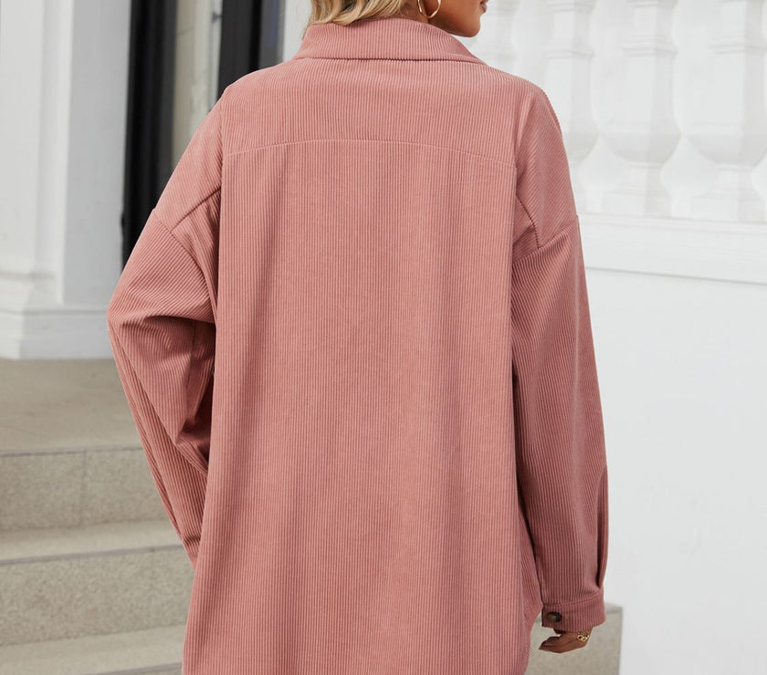 Collared Neck Long Sleeve Dropped Shoulder Shirt