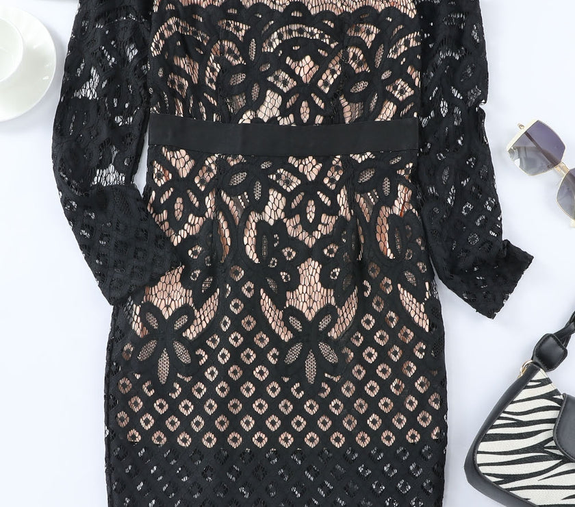 Off-Shoulder Long Sleeve Lace Dress
