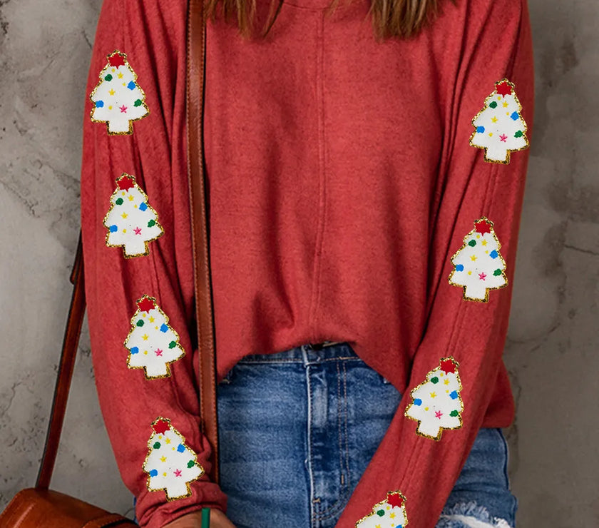 Christmas Tree Round Neck Long Sleeve Top
