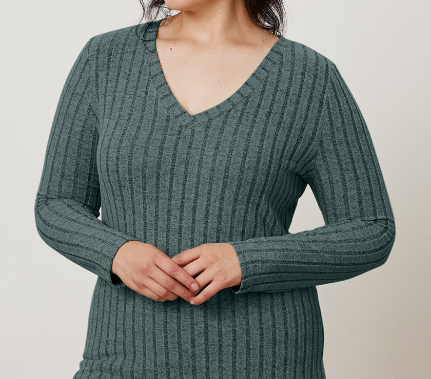 Basic Bae Full Size Ribbed V-Neck Long Sleeve T-Shirt