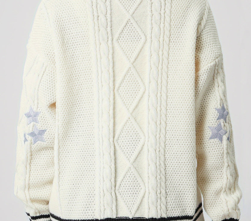 Star Embroidered V-Neck Long Sleeve Cardigan