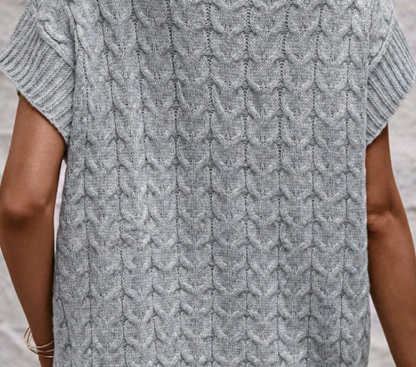 Cable Knit Turtleneck Short Sleeve Sweater