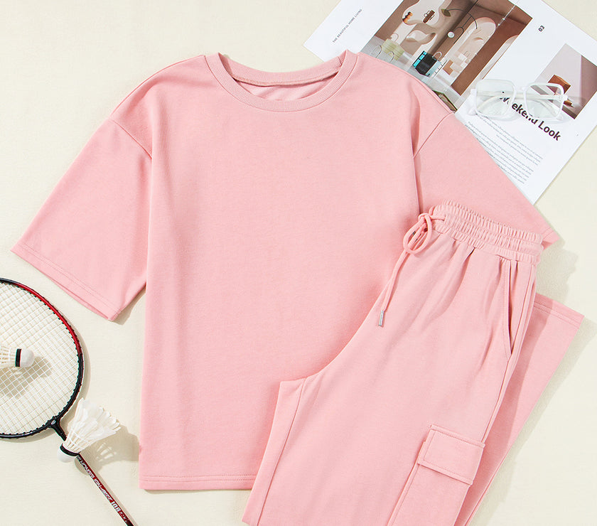 Apricot Pink Half Sleeve T-Shirt & Cargo Sweatpants Set