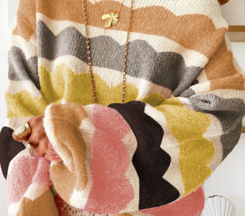 Contrast Boat Neck Long Sleeve Sweater