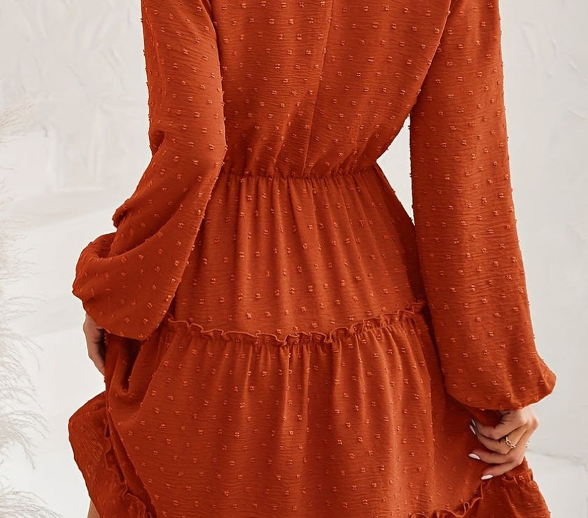 Lace Detail Swiss Dot Round Neck Mini Dress