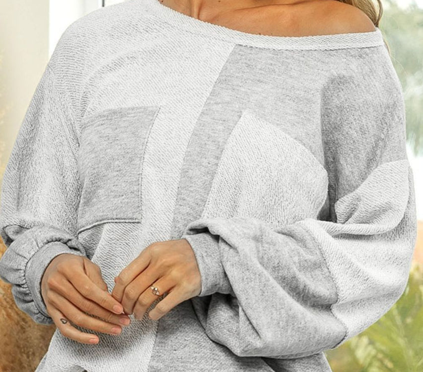 Color Block Double Chest Pocket Boat Neck Top