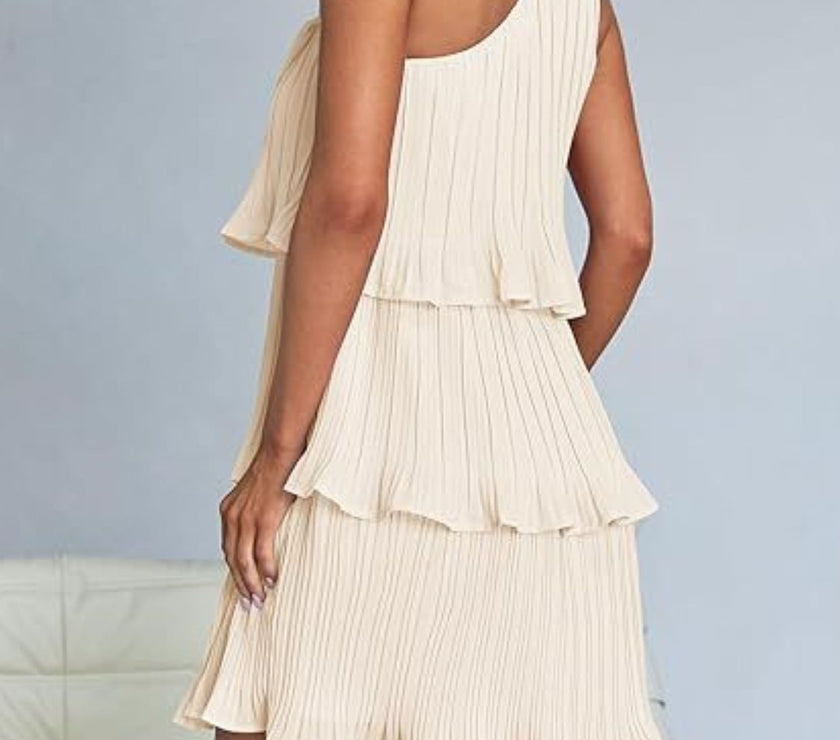 Layered Single Shoulder Mini Dress