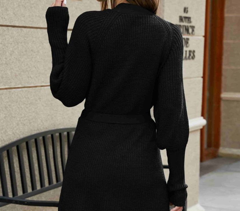 Open Front Lantern Sleeve Cardigan