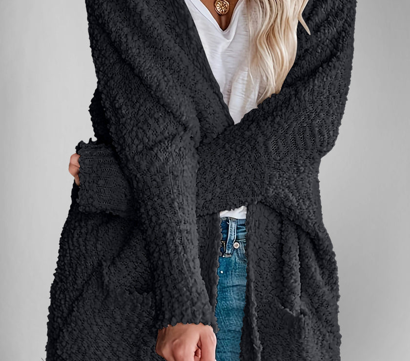 Double Take Pocketed Open Front Long Sleeve Cardigan