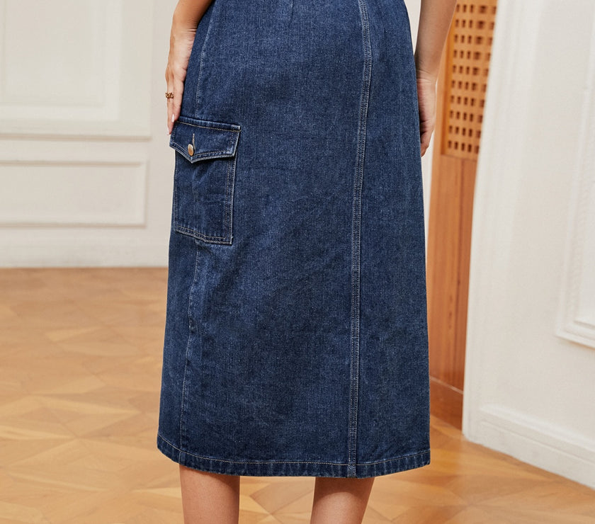 Button Down Midi Denim Skirt