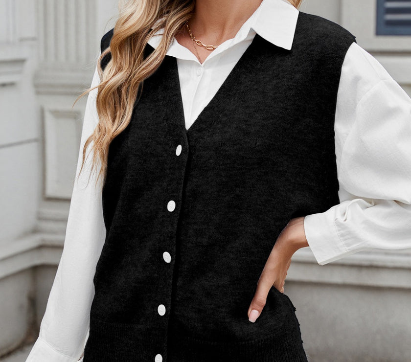 Button Down V-Neck Sweater Vest