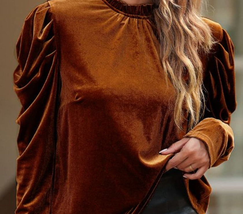 Frill Mock Neck Puff Sleeve Blouse