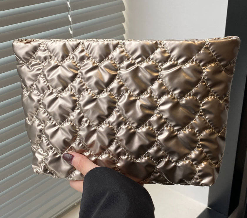 Ruched Heart Clutch with Zipper