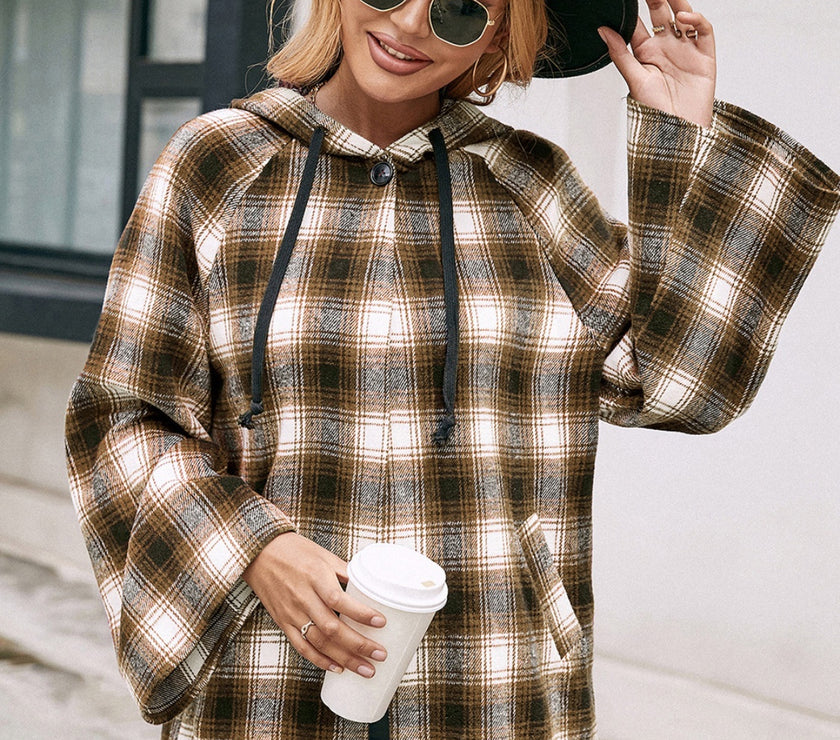 Ivy Lane Pocketed Plaid Long Sleeve Hooded Jacket