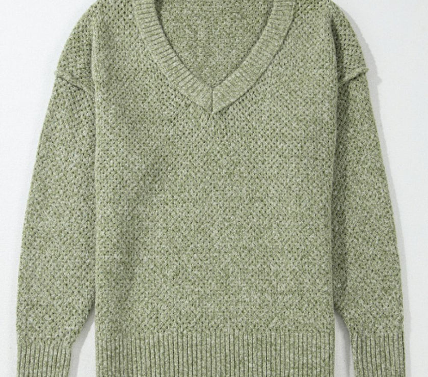 V-Neck Dropped Shoulder Long Sleeve Sweater