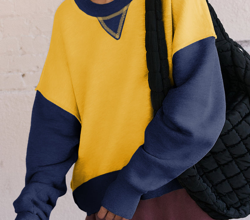 Color Block Round Neck Long Sleeve Sweatshirt