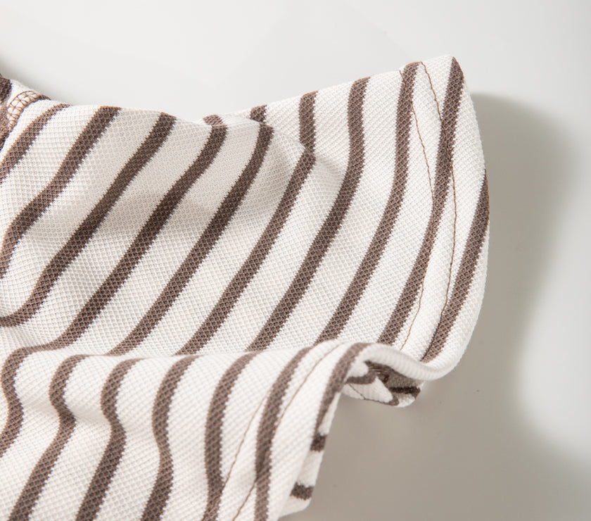 Parchment Contrast Detail Striped Ruffle Short Sleeve Top