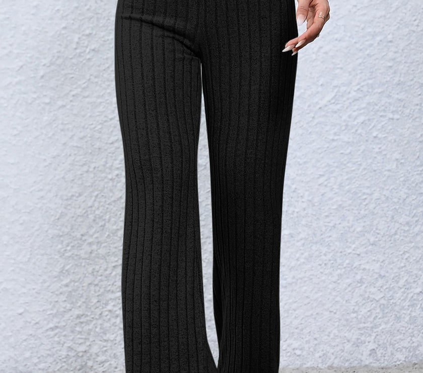 Basic Bae Full Size Ribbed High Waist Flare Pants