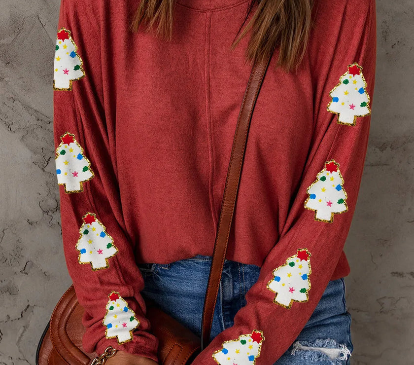 Christmas Tree Round Neck Long Sleeve Top