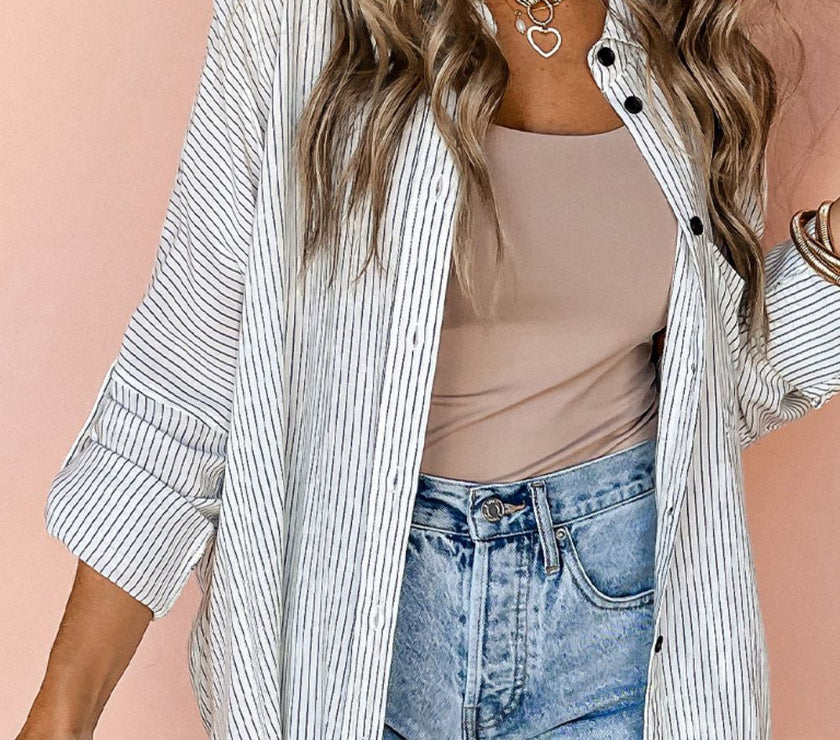 Striped Collared Neck Long Sleeve Shirt