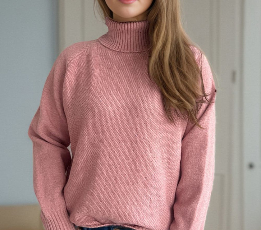 Ribbed Turtleneck Raglan Sleeve Sweater